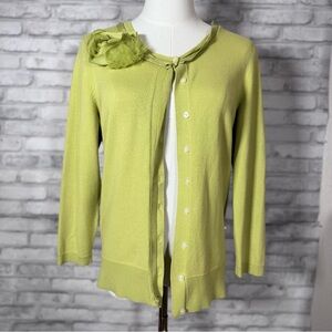 The Limited Lime Green Cardigan with Floral Accent